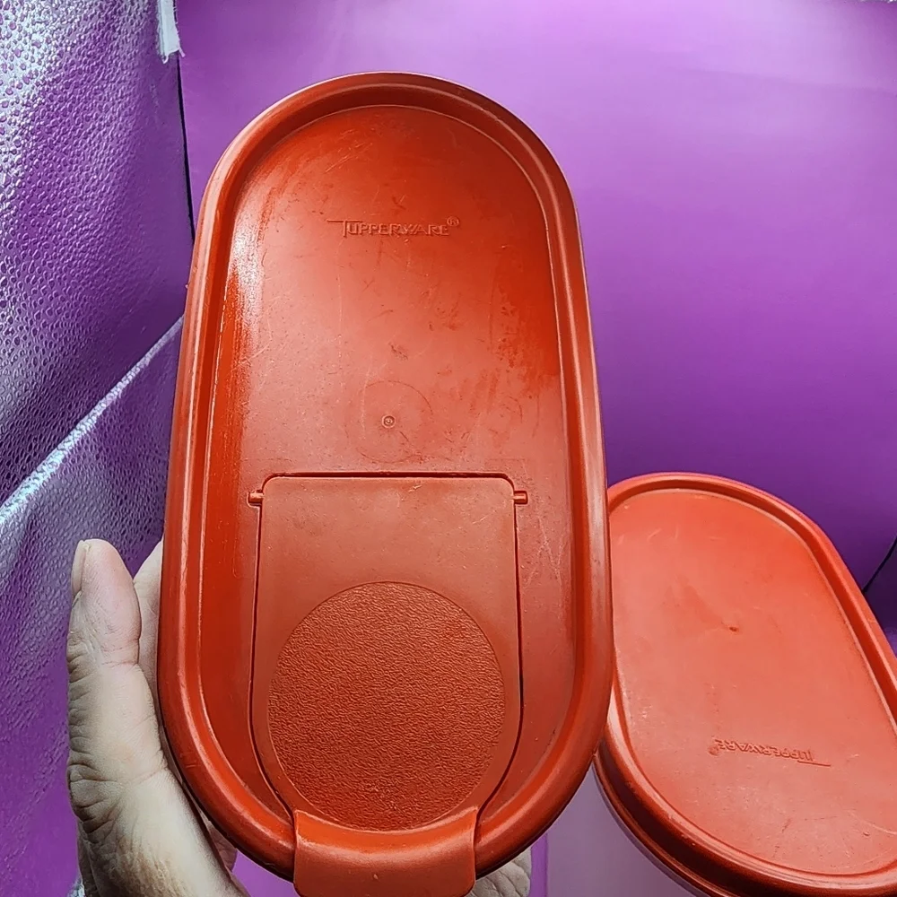 Vintage Tupperware Modular Mates Oval 12.25, 7.25 cups Orange Clear Containers
